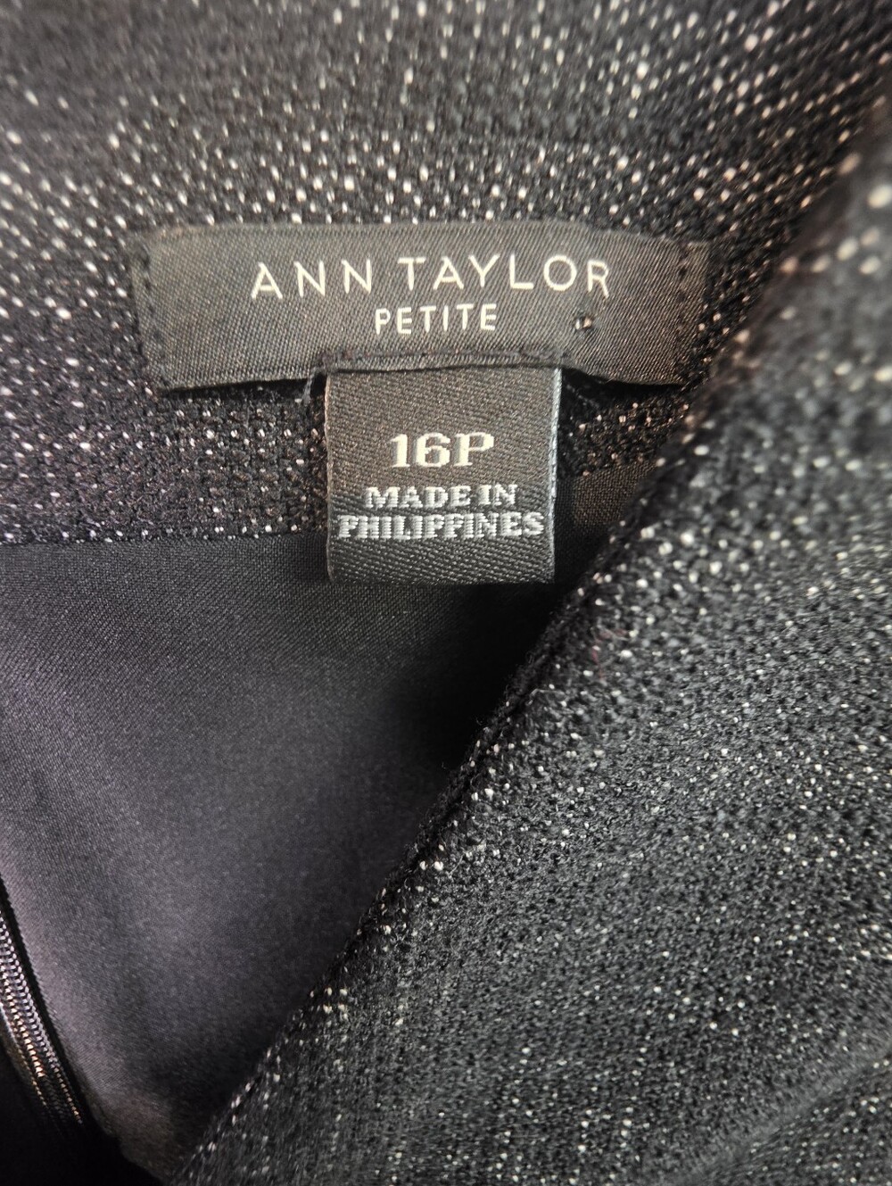 Ann Taylor Petite 16P Charcoal Gray Textured Fit & Flare Dress V-Neck - Picture 3 of 4